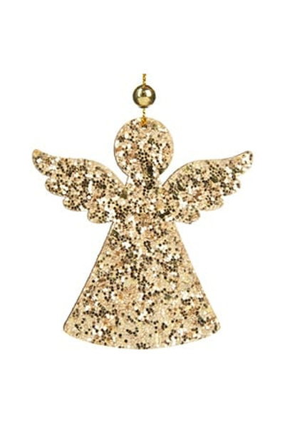 OEM Ornament pentru Brad de Craciun din Lemn Inger Auriu Glitter 8cm