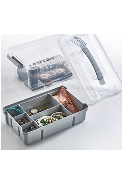 OEM Cutie Organizator cu Raft Compartimentat Gri & Capac Transparent 29x19x14...