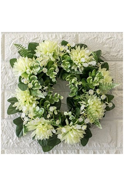 OEM Coronita Decorativa de Primavara cu Flori Albe Eucalipt & Feriga Ø25cm