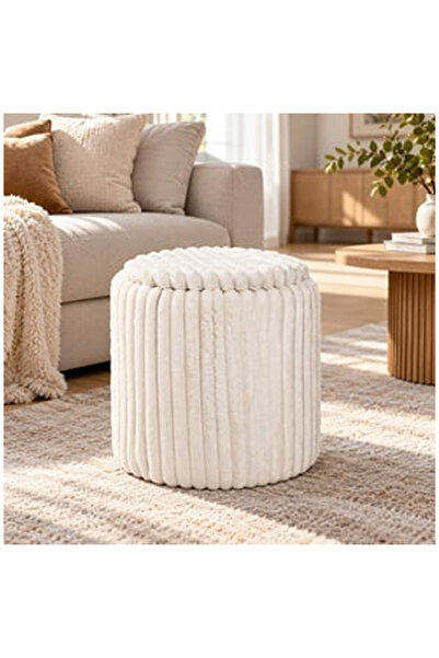 OEM Taburet cu Spatiu de Depozitare Flannel Off White Ø40x42cm