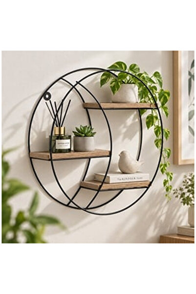 OEM Raft Decorativ Rotund din MDF si Metal Culoare Naturala cu 3 Niveluri Ø30...