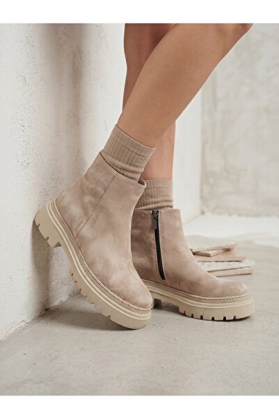NOVELLAM SHOES Γυναικείες μπότες Pera Beige Suede με εγγυημένη αδιάβροχη αντι...
