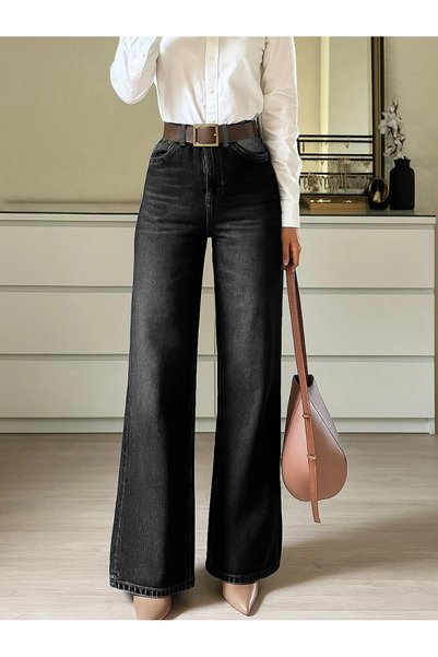 Generic Brand Women's High Waist Wide Leg Detailed Jeans