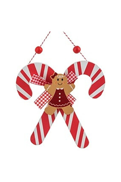 OEM Ornament Brad de Craciun Figurina Gingerbread din Lemn cu Acadele 14x14cm