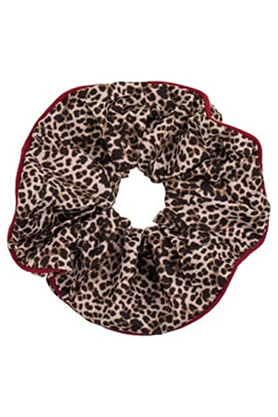 OEM Γυναικείο Scrunchie Μαλλιών με Σχέδιο Λεοπάρδαλης και Κόκκινη Άκρη