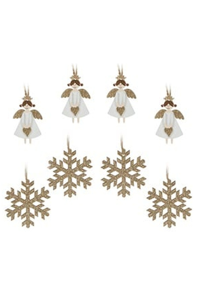 OEM Ornamente Brad de Craciun Inger Fulg din Lemn cu Glitter Auriu 5cm-5.5cm ...
