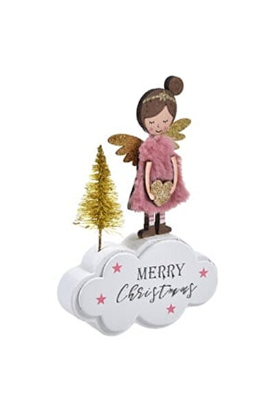 OEM Decoratiune de Craciun Ingeras din Lemn Fetita cu Rochie Nor Brad Glitter...