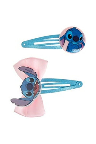 OEM Agrafe de Par pentru Copii Bleu cu Glitter Funda Roz Stitch 6cm – 2 buc.