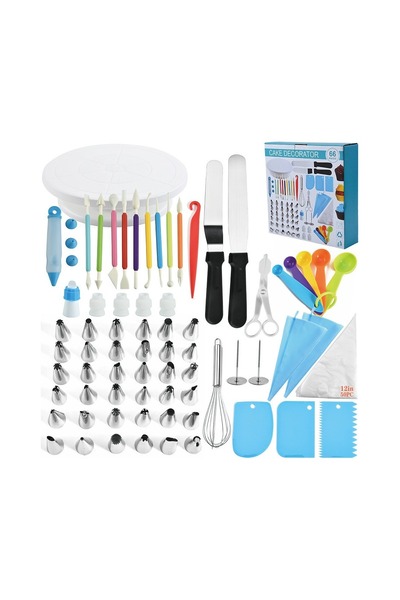 OEM Set 66 Piese Ustensile pentru Ornare Prajituri, din Plastic si Otel Inoxi...