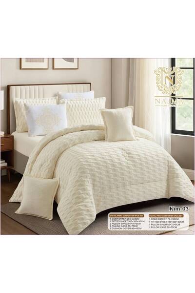 NAJMA Winter Double Rabbit Fur Double-Sided Soft 8-Piece Quilt Set-200*200-8-...
