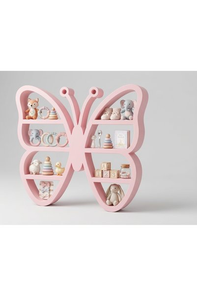 ude desing 3d Kelebek Çocuk Odası Duvar Rafı - Bebek Odası Oyuncak Düzenleyici