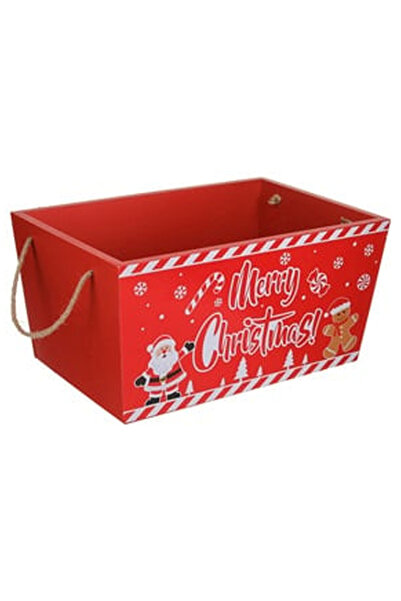 OEM Cosulet Cutie din Lemn Rosu de Craciun cu Manere Sfoara 30x20x15cm