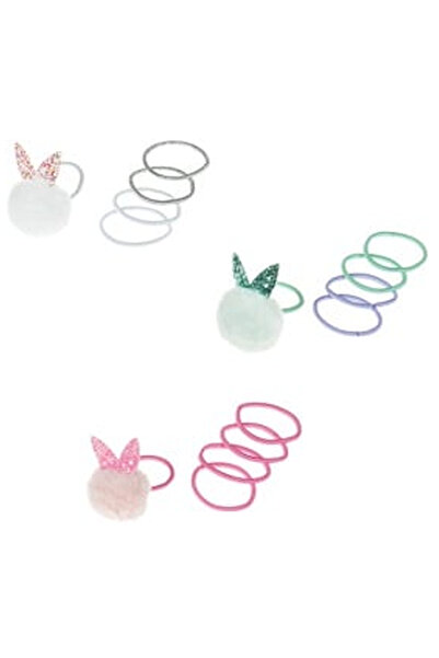 OEM Elastice Par Multicolore cu Lurex Argintiu & 3 Pompoane cu Urechi pentru ...