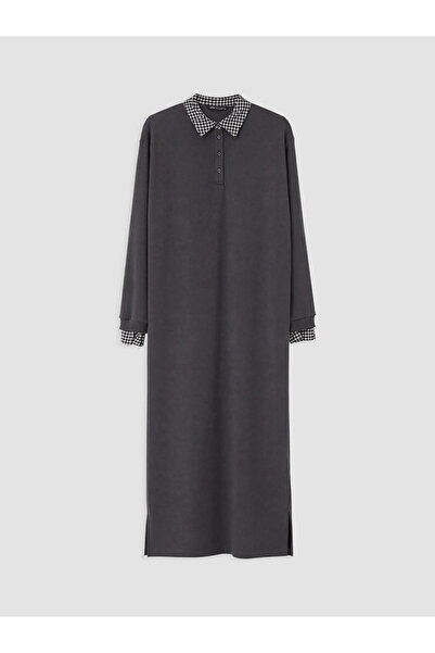 LC Waikiki LCW Modest Antrasit Gömlek Yaka Sweat Elbise