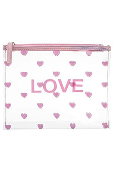 OEM Portfard Transparent cu Inimi Roz Glitter "LOVE" 22.5x19cm