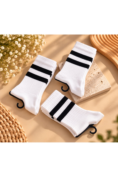 LİA CLİPS CO Women's College Socks |   Black and White Striped College Socks