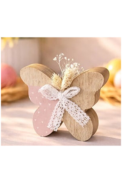 OEM Decoratiune din Lemn de Paste Fluture Alb cu Flori Uscate 13x2.5x10cm