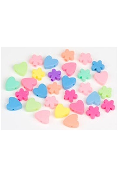 OEM Set Margele pentru Creatii Inimi Flori din Lemn Colorat - 30buc