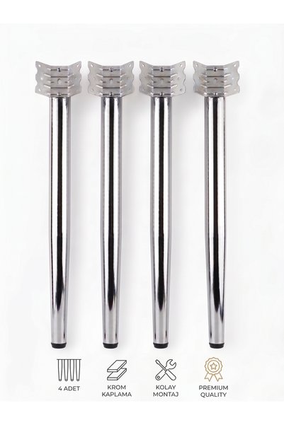 DEMONTEPARK 4 adet- 72cm metal konik ayak-krom kaplama(Çap:51mm)-(Bağlantı me...