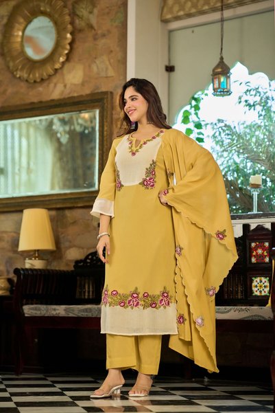 PRIYA'S PANACHE Premium Cotton Crush 3-Piece Suit Set for Women with Dupatta ...