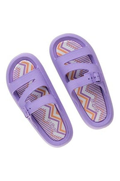 OEM Papuci de Plaja cu Curea Tripla Lila & Talpa Colorata pentru Femei