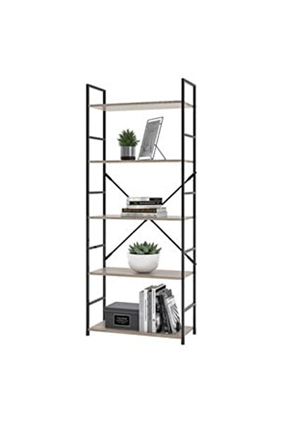 OEM Etajera - Biblioteca Metalica cu 5 Rafturi din Lemn 58,6x23,5x144cm