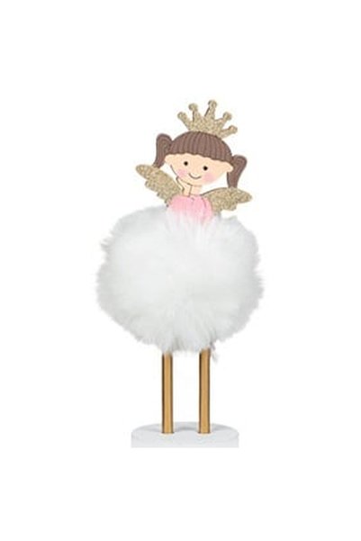 OEM Decoratiune din Lemn de Craciun Ingeras Fetita Roz cu Blana Alba Coronita...