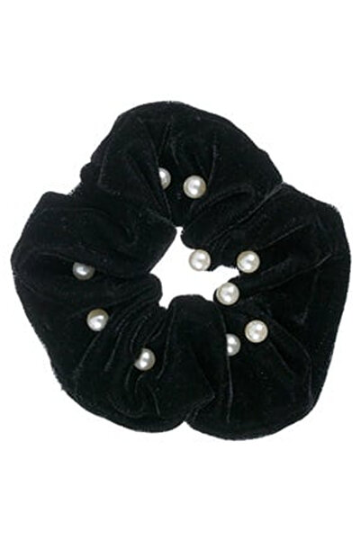 OEM Elastic pentru Par Catifelat Negru cu Margele Albe