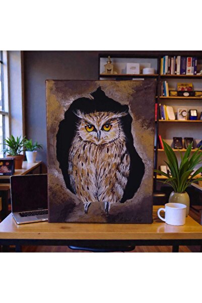 Onerose Art El Boyaması Baykuş Tablo 15x20 cm – Akrilik Boyama El Yapımı Kanvas Duvar Dekoru