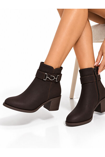 Conforty Women's Boots Brown Emerald Smoked Silver Metal Decorative Buckle De...