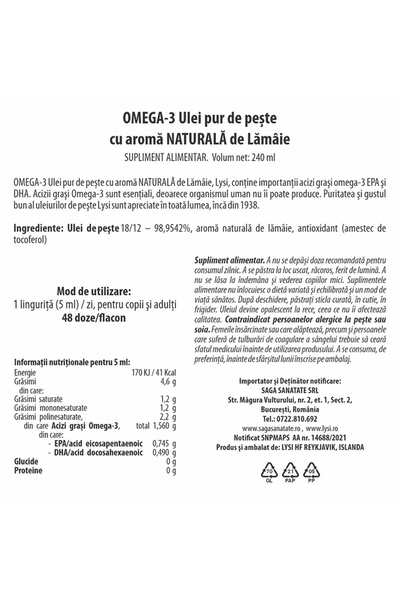 Lysi Ulei de pește Omega-3 cu aromă de lămâie