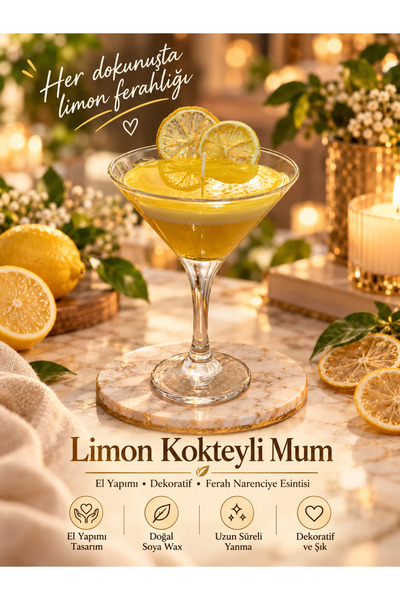 Genel Markalar Limon Kokteyli Dekoratif Mum – El Yapımı Doğal Soya Wax