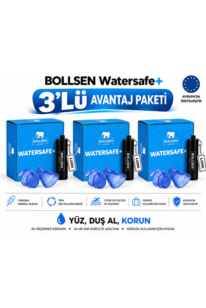 Watersafe+ 3'lü Avantaj Paketi Yüzme Kulak Tıkacı Su Geçirmez Silikon – Havuz, Deniz, Duş ve Banyo İçin 24 dB, Yeniden Kullanılabilir