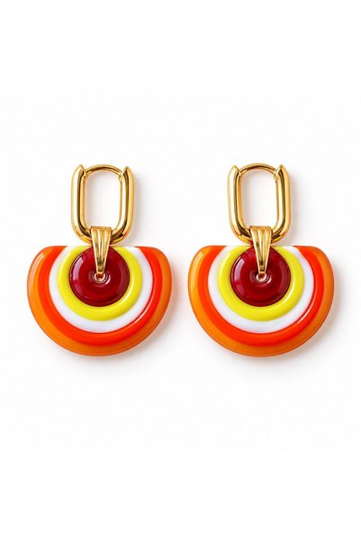 B Design jewelry Murano Orange Half Wave Earrings