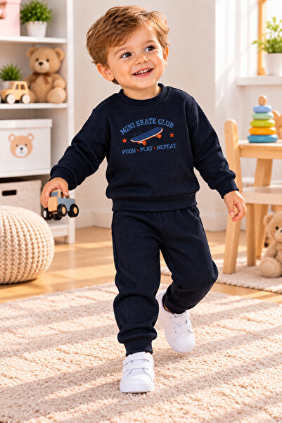 SERPİL Ss Gi̇yi̇m Boys' Tracksuit Set – Mini Skate Club Printed 2-Piece Sport...