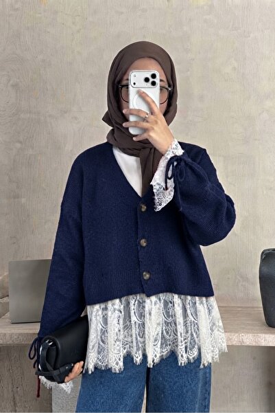 Trend Marfa Lace Detailed Soft Knitwear Cardigan