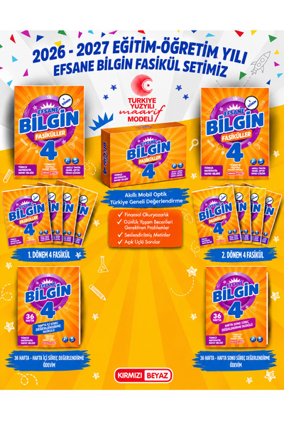 Kırmızı Beyaz Yayınları 4. SINIF EFSANE BİLGİN FASİKÜL SET (1.DÖNEM 4 FASİKÜL...