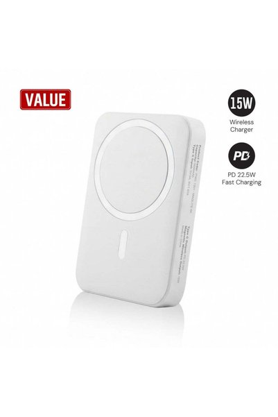 MAXPRINT Maglite 5K 5,000mAh Magnetic Wireless Power Bank, 15W Wireless, 22.5W PD Fast Charging, White
