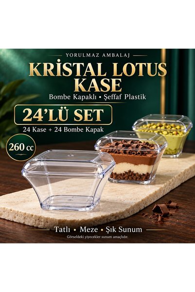 yorulmaz ambalaj Kristal Lotus Kase 260 cc Bombe Kapaklı 24’lü – Şeffaf Plast...
