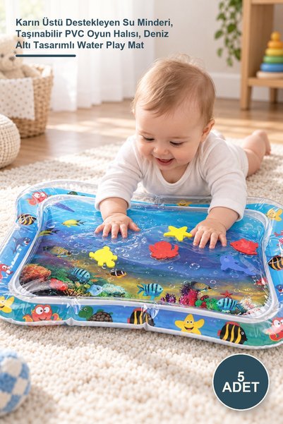 Yenilig 5 Adet Bebek Su Oyun Matı – Karın Üstü Destekleyen Su Minderi, Taşınabilir PVC Oyun Halısı, Deniz Altı Tasarımlı Water Play Mat