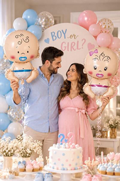 Parti dolabı Girl and Boy Foil Balloon Baby Shower Party Gender Reveal Party ...