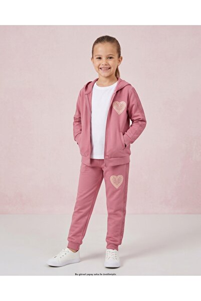 Egelite Girl's 7-14 Years Old Osysho Fabric Tracksuit Set with Scallop Detail...