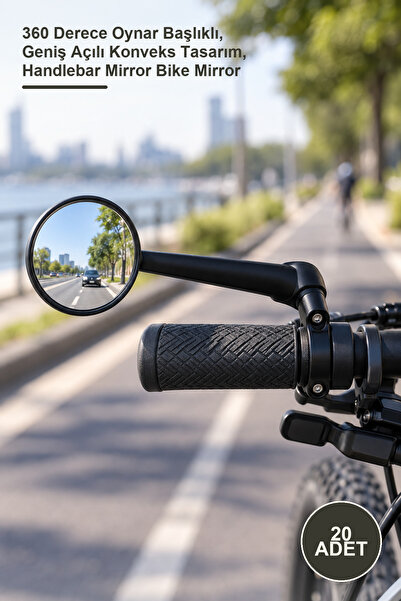 20 Adet Yuvarlak Gidon Üstü Bisiklet Aynası – 360 Derece Oynar Başlıklı, Geniş Açılı Konveks Tasarım, Handlebar Mirror Bike Mirror