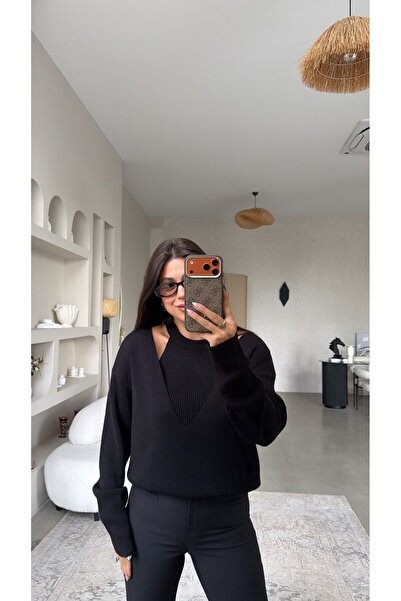 Buket Teke Black Knitwear and Undershirt Two-Piece Set