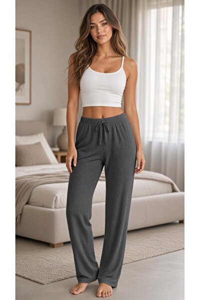 PİJART Women's Anthracite Ribbed Pajama Bottoms