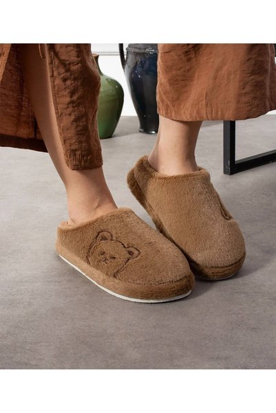 ModaTrendy Women's Teddy Bear Patterned Winter Home Slippers Soft Thick Sole Warm Indoor Comfortable Slippers Guest Dowry Gift