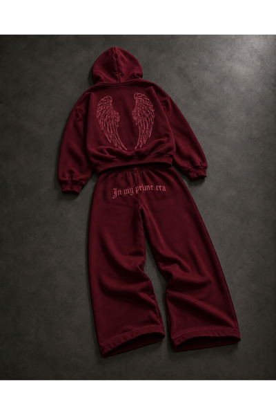 Violon In My Prime Era Angel Wings Oversize Tracksuit Set Burgundy