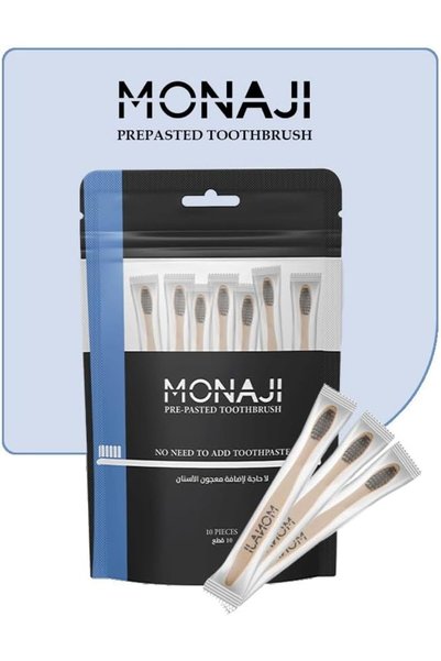 MONAJI Prepasted Bamboo Wood Toothbrush Pack 10-Pieces