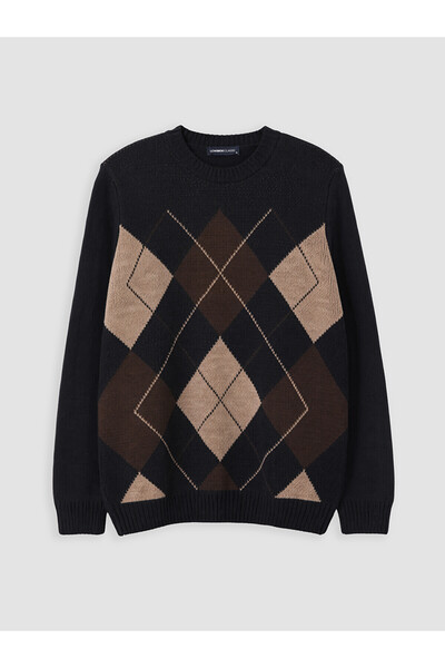 LC Waikiki Özmarka New Season Crew Neck Diamond Patterned Men's Knitwear Sweater
