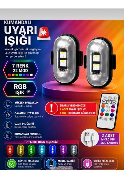 EMİN ENSAR HOME Uzaktan Kumandalı 2'li Çakar Led/Şarjlı Mini Led Işık/Drone I...